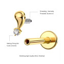 Titanium 16G (1.2MM) Internally Threaded Leaf Drop Crystal Piercing Stud
