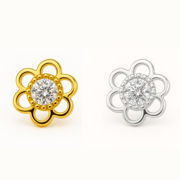 18K Gold Floral Moissanite Stud