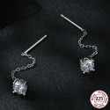 Threader/Drop Earrings Moissanite Platinum Plated 5mm Stone, 40mm Thread