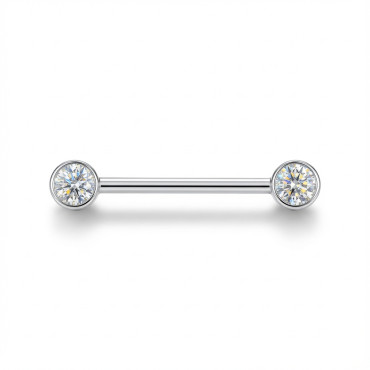 18K White Gold D-Color Moissanite Nipple Barbell – Internally Threaded (Adjustable Length, Sold Per Piece) 