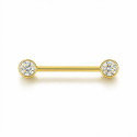 18K Yellow Gold D-Color Moissanite Nipple Barbell – Internally Threaded (Adjustable Length, Sold Per Piece) 
