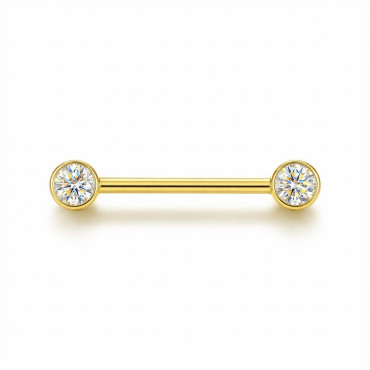 18K Yellow Gold D-Color Moissanite Nipple Barbell – Internally Threaded (Adjustable Length, Sold Per Piece) 