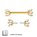 ASTM F136 Titanium Lotus Flames AB Stone Studded Nipple Piercing Jewelry 