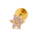 18K Yellow Gold Pink CZ Flower Stud – Internally Threaded (Sold Per Piece)