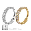 Ring_GPSS_04 ASTM F136 Titanium 16G (1.2MM) Hinged Lock Crystal Studed Silver Golden Ring Hoop Piercing