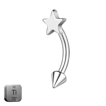 Natural Titanium 16G (1.2MM) Internally Threaded Spike with Star Rook Eyebrow Piercing