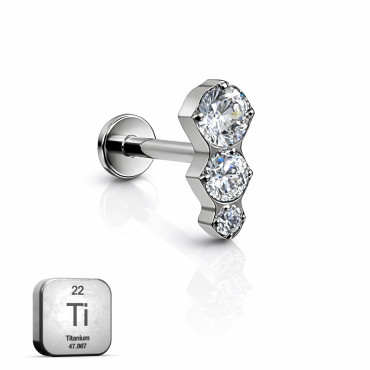 Triple CZ Titanium Flat Back Stud Triple CZ Titanium Flat Back Stud