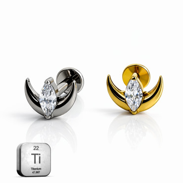 Titanium Crescent Moon Marquise Stone Flat Back