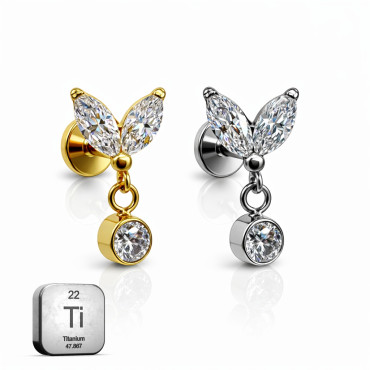 Marquise CZ Drop Titanium Flat Back Stud