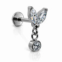 Marquise CZ Drop Titanium Flat Back Stud