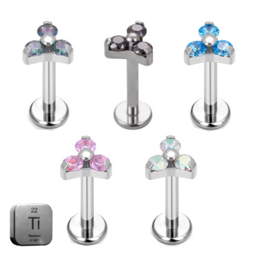 Natural Titanium 16G (1.2MM) Internally Threaded Trinity Piercing Stud
