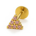 18K Yellow Gold Pink CZ Triangle Stud – Internally Threaded (Sold Per Piece)