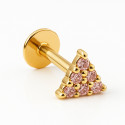 18K Yellow Gold Pink CZ Triangle Stud – Internally Threaded (Sold Per Piece)