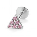 18K White Gold Pink CZ Triangle Stud – Internally Threaded (Sold Per Piece)