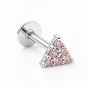 18K White Gold Pink CZ Triangle Stud – Internally Threaded (Sold Per Piece)