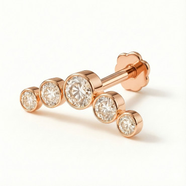 18K Rose Gold Bezel-Set Moissanite Cascade Stud – Internally Threaded (Sold Per Piece)