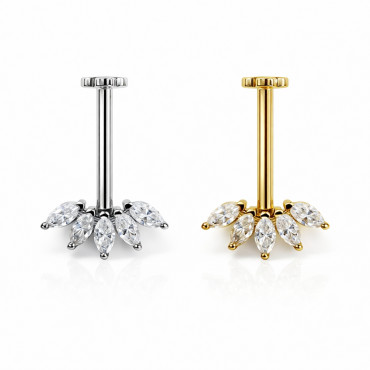 18K Gold Marquise Fan Vertical Helix (Bugadi) Stud