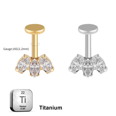 Vertical Helix Titanium Jewelry – 3 CZ Marquise Cluster