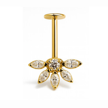 18K Yellow Gold Lab Diamond Vertical Helix (Bugadi) Stud – Internally Threaded (Sold Per Piece)