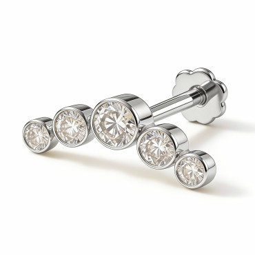 18K White Gold Bezel-Set Moissanite Cascade Stud – Internally Threaded (Sold Per Piece)
