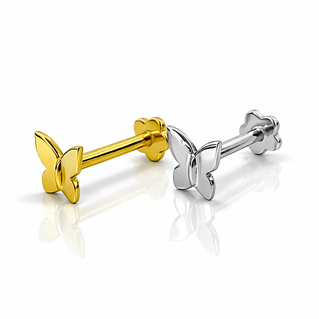 18K Gold Solid Butterfly Ear Piercing Stud