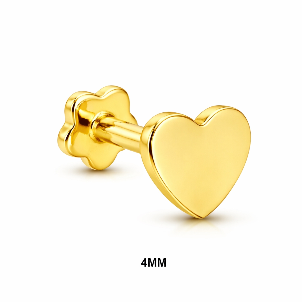 18K Gold Solid Heart Ear Piercing Stud