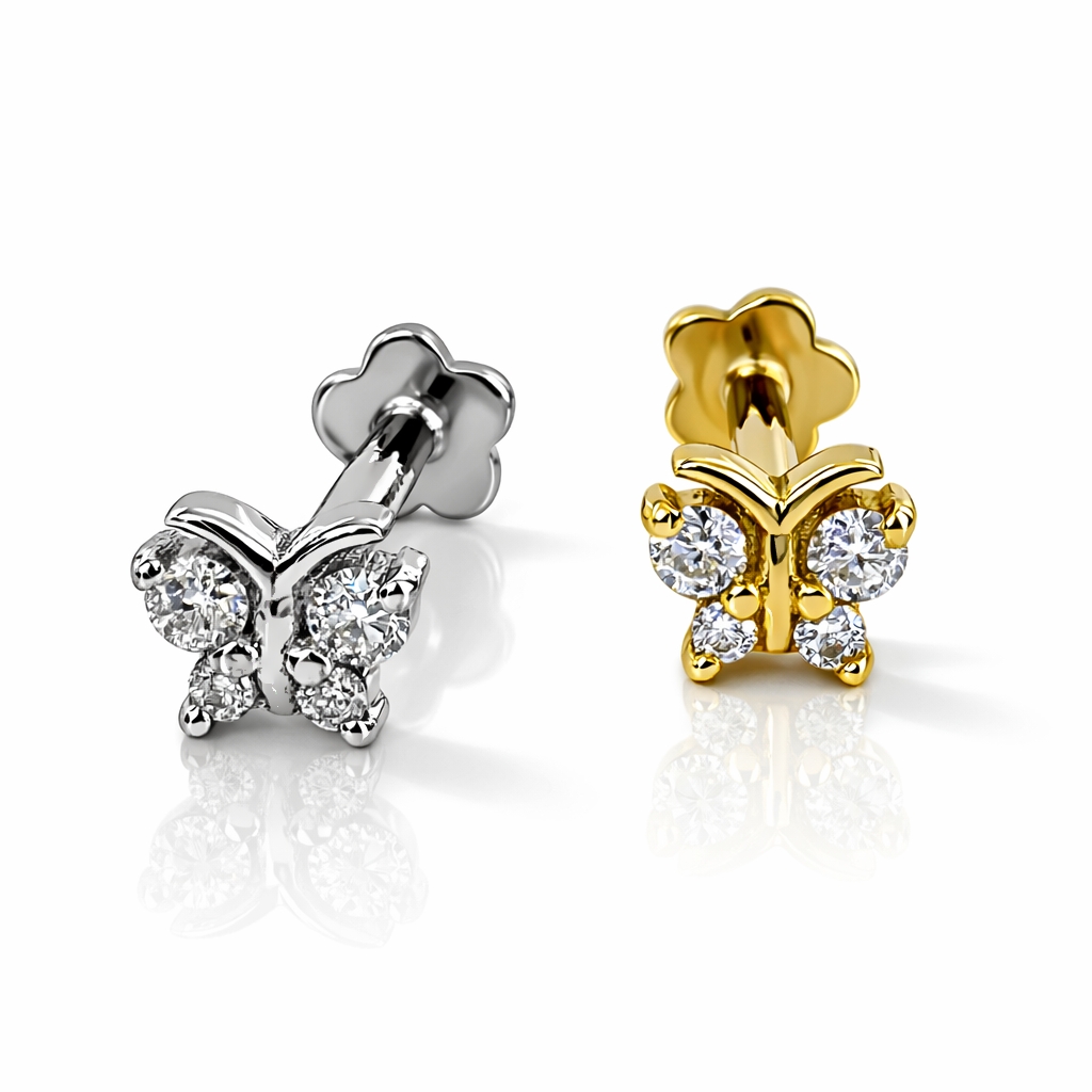 18K Gold Moissanite Butterfly Ear Piercing Stud