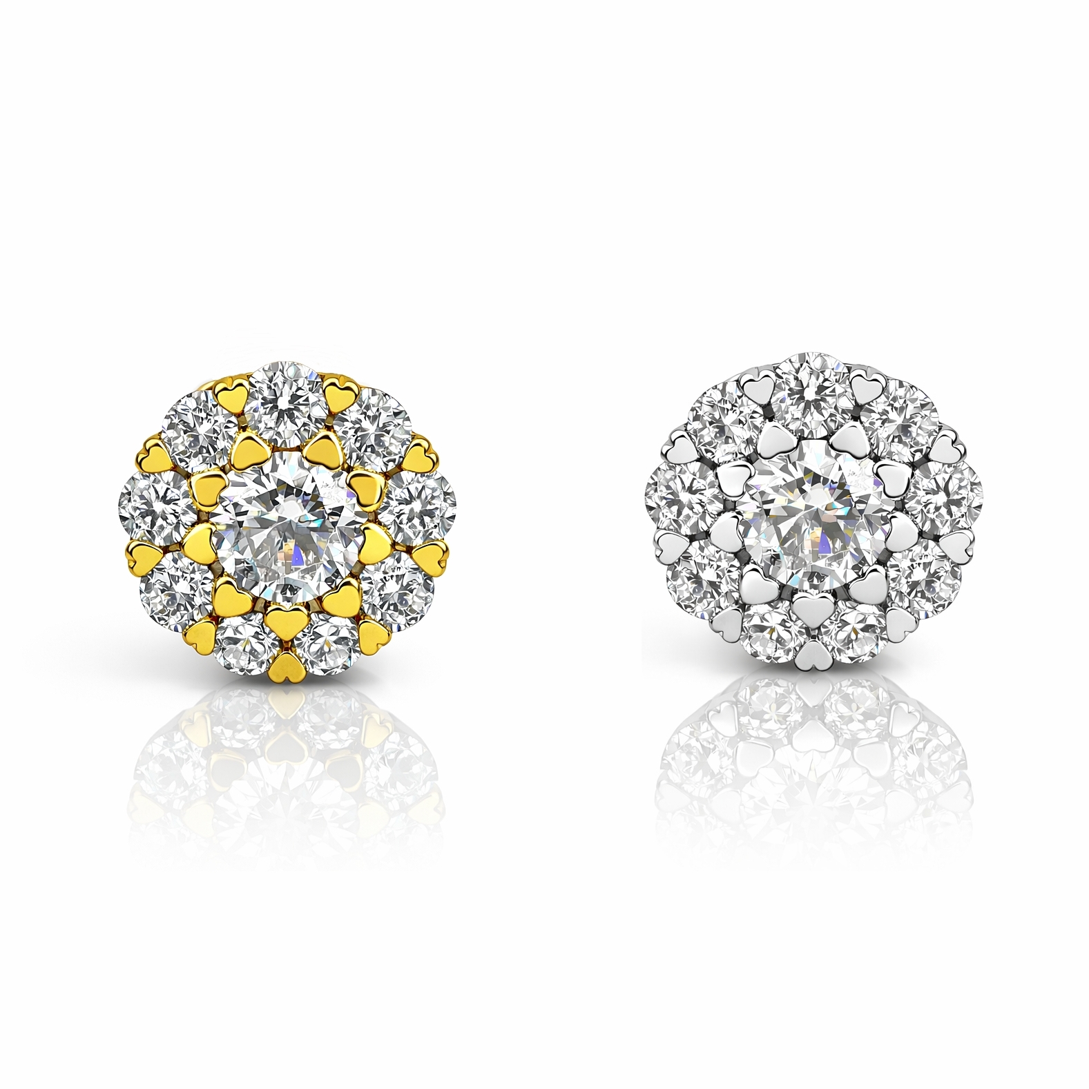 Illusion Flower – 18K Gold Moissanite Flat-Back Stud