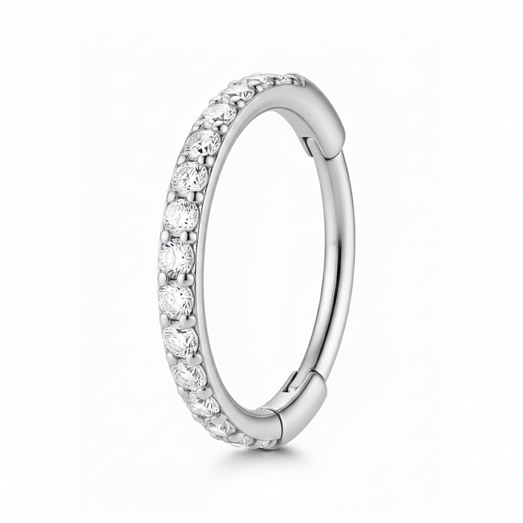 18K White Gold Diamond Hinged Hoop