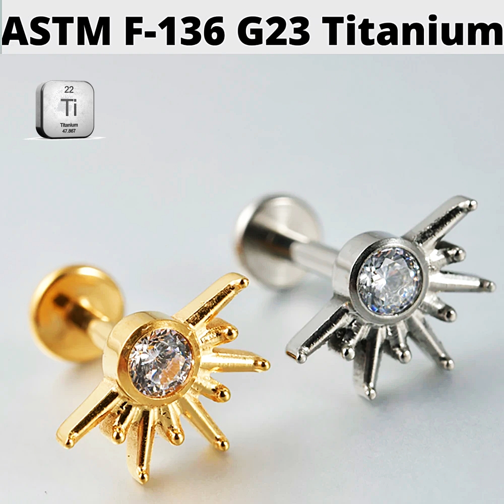 39-2 ASTM F136 Titanium 16G (1.2MM) Internally Threaded Sun Piercing Stud