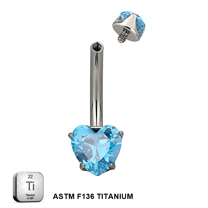 Titanium 14G (1.6MM) Internally Threaded Heart Belly Button Piercing 10MM