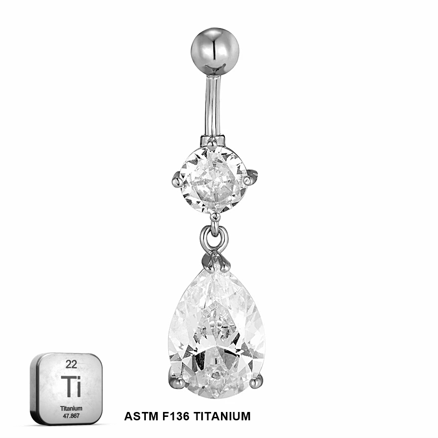 Titanium 14G (1.6MM) Externally Threaded Water Drop Dangling Belly Button Piercing 10MM