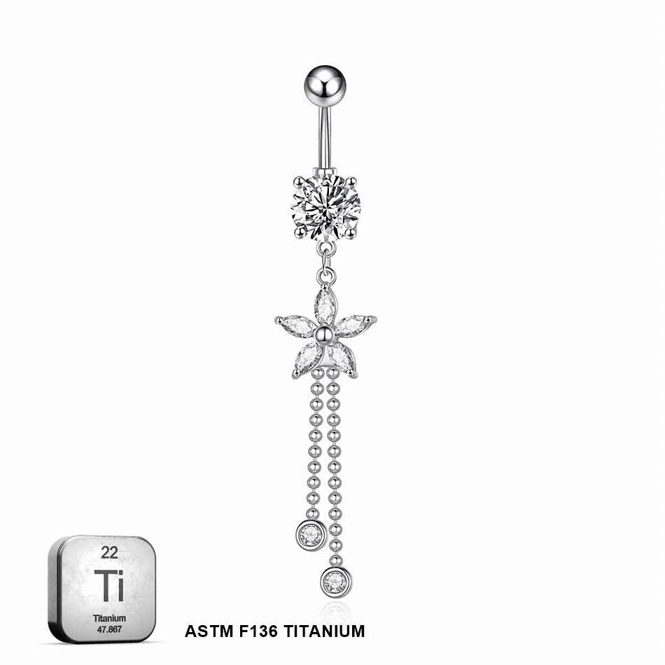 Titanium 14G (1.6MM) Externally Threaded Flower Dangling Belly Button Piercing 10MM