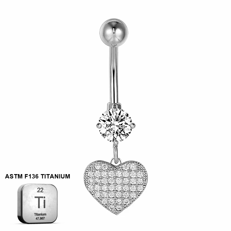 Titanium 14G (1.6MM) Externally Threaded Dangling Heart Belly Button Piercing 10MM