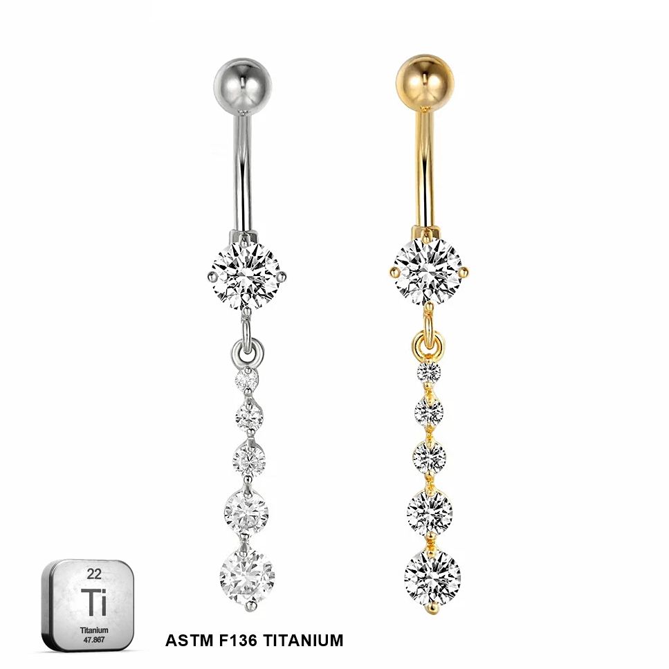 Titanium 14G (1.6MM) Externally Threaded Dangling Stones Belly Button Piercing 10MM