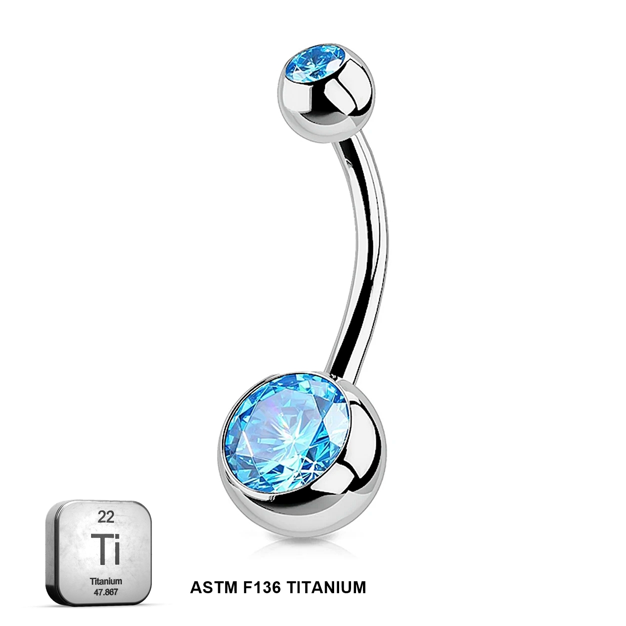 Titanium 14G (1.6MM) Externally Threaded Aqua Blue Belly Button Piercing 10MM