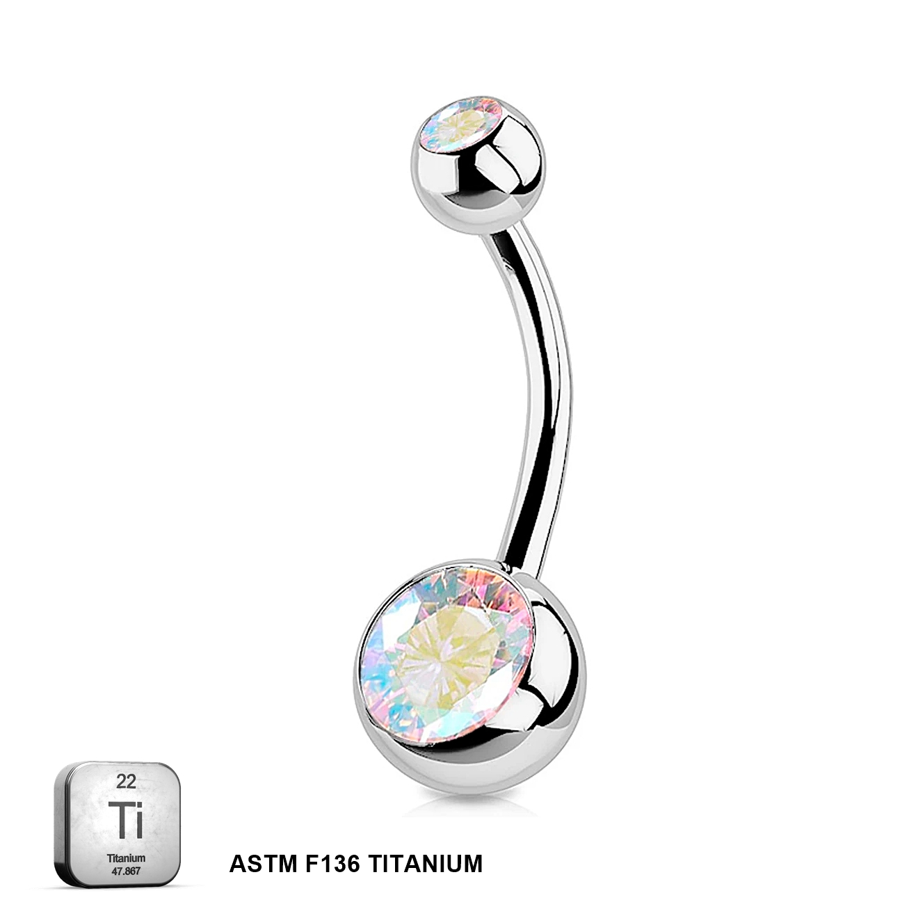 Titanium 14G (1.6MM) Externally Threaded AB Color Belly Button Piercing 10MM