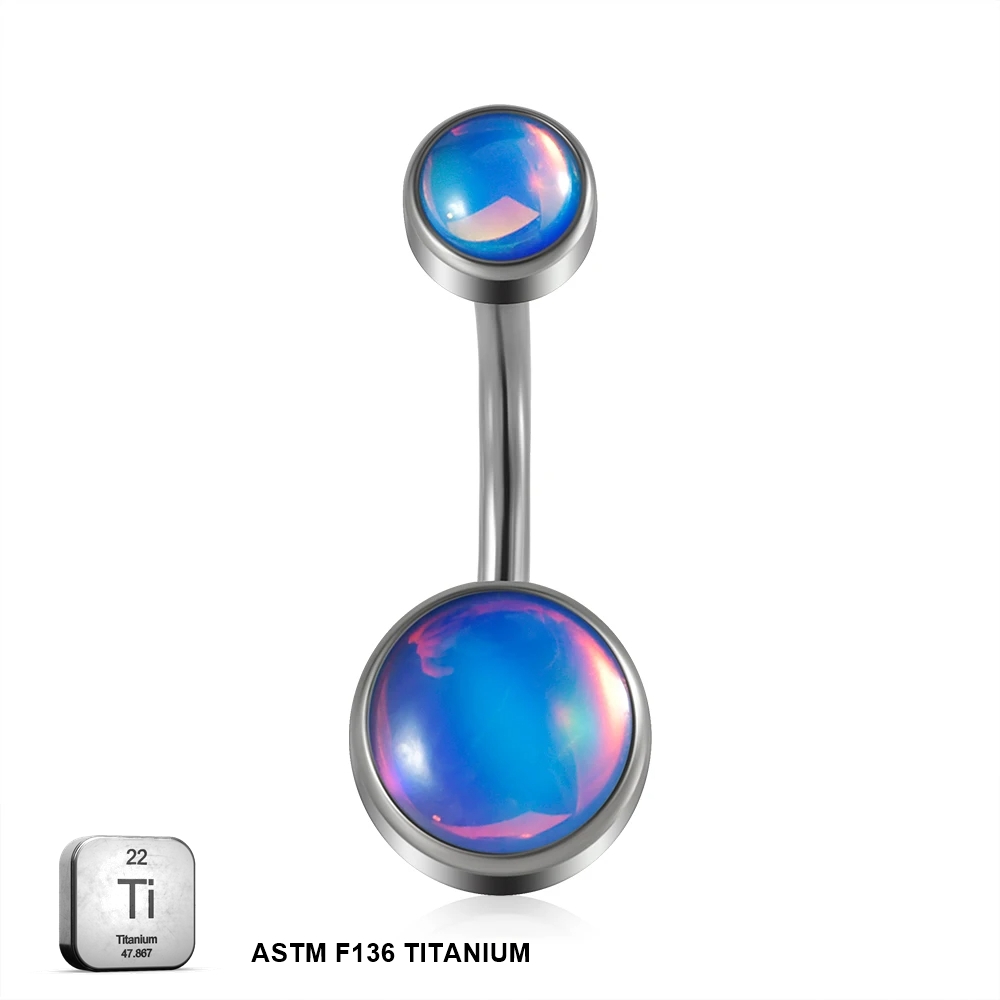 Titanium 14G (1.6MM) Internally Threaded Opal Stone Belly Button Piercing 10MM