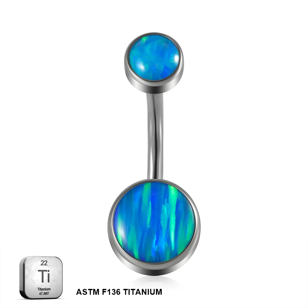 Titanium 14G (1.6MM) Internally Threaded Opal Stone Belly Button Piercing 10MM