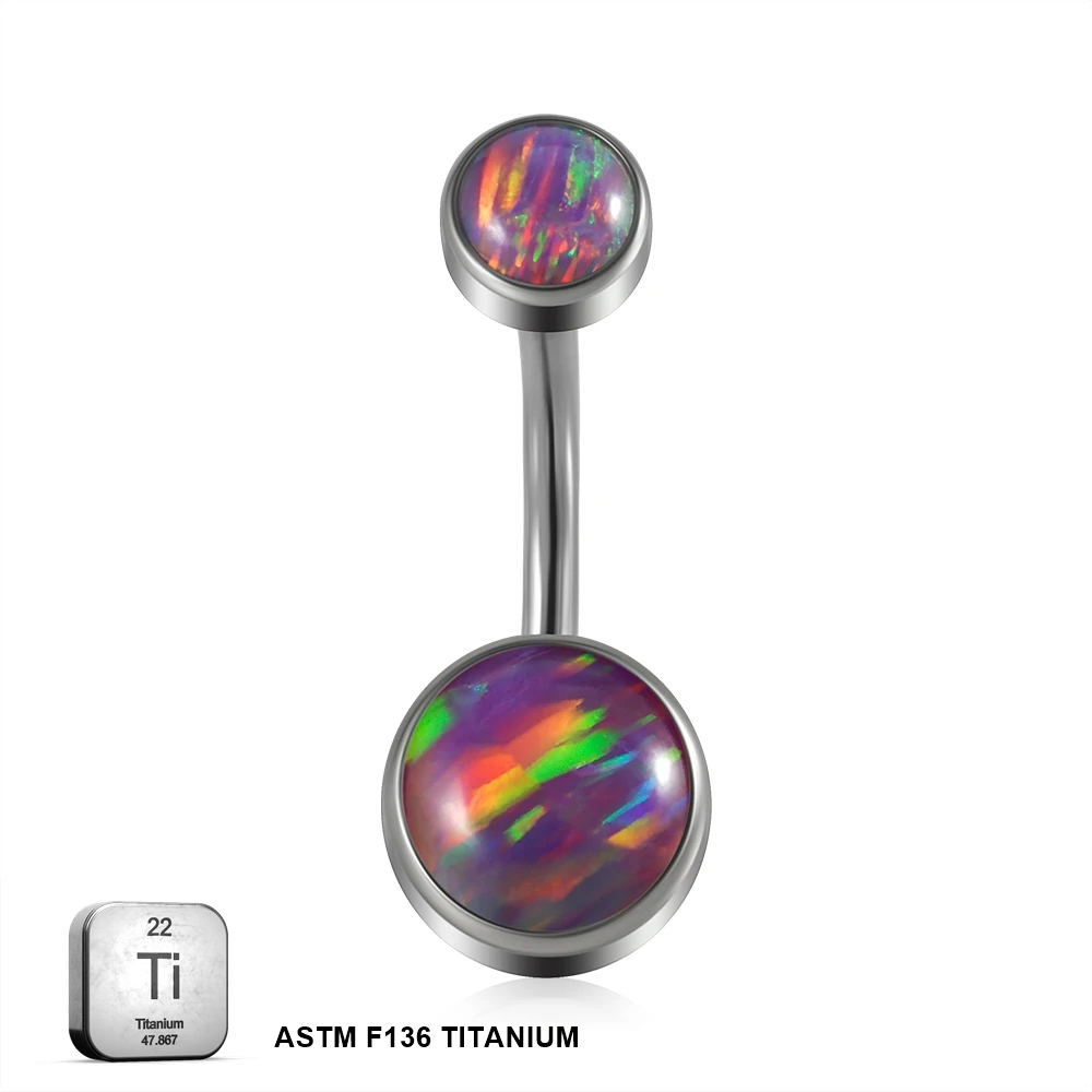 Titanium 14G (1.6MM) Internally Threaded Opal Stone Belly Button Piercing 10MM