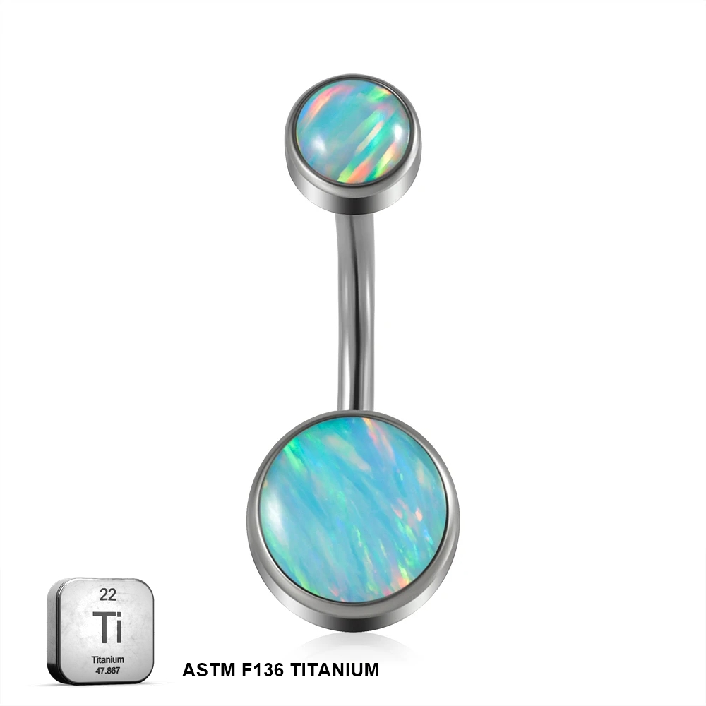 Titanium 14G (1.6MM) Internally Threaded Opal Stone Belly Button Piercing 10MM