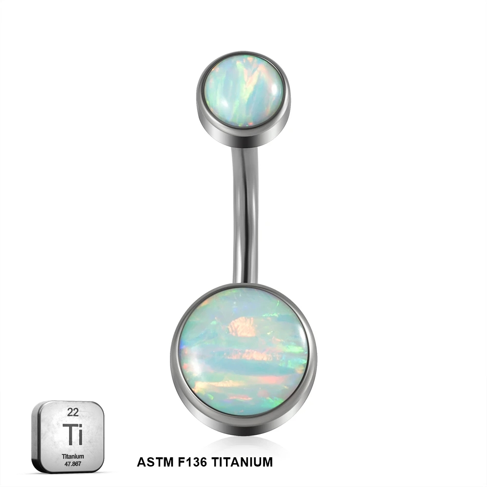 Titanium 14G (1.6MM) Internally Threaded Opal Stone Belly Button Piercing 10MM