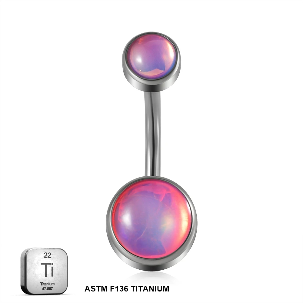 Titanium 14G (1.6MM) Internally Threaded Opal Stone Belly Button Piercing 10MM