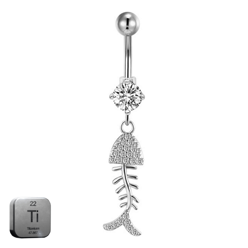 Titanium 14G (1.6MM) Externally Threaded Dangling Fish Pin Belly Button Piercing 10MM