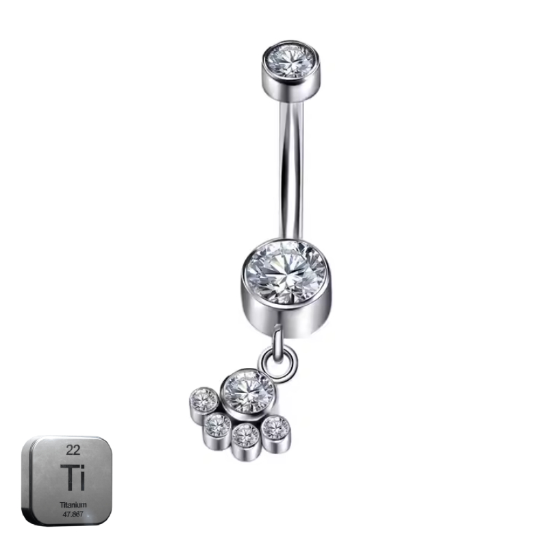 Titanium 14G (1.6MM) Externally Threaded Dangling Cat Paw Belly Button Piercing 10MM	