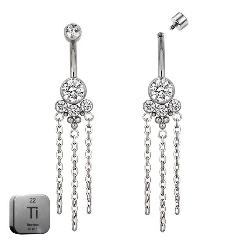 Premium Titanium Dangling Cat Paw with Chain Belly Ring | 14G (1.6MM) | 10MM Bar