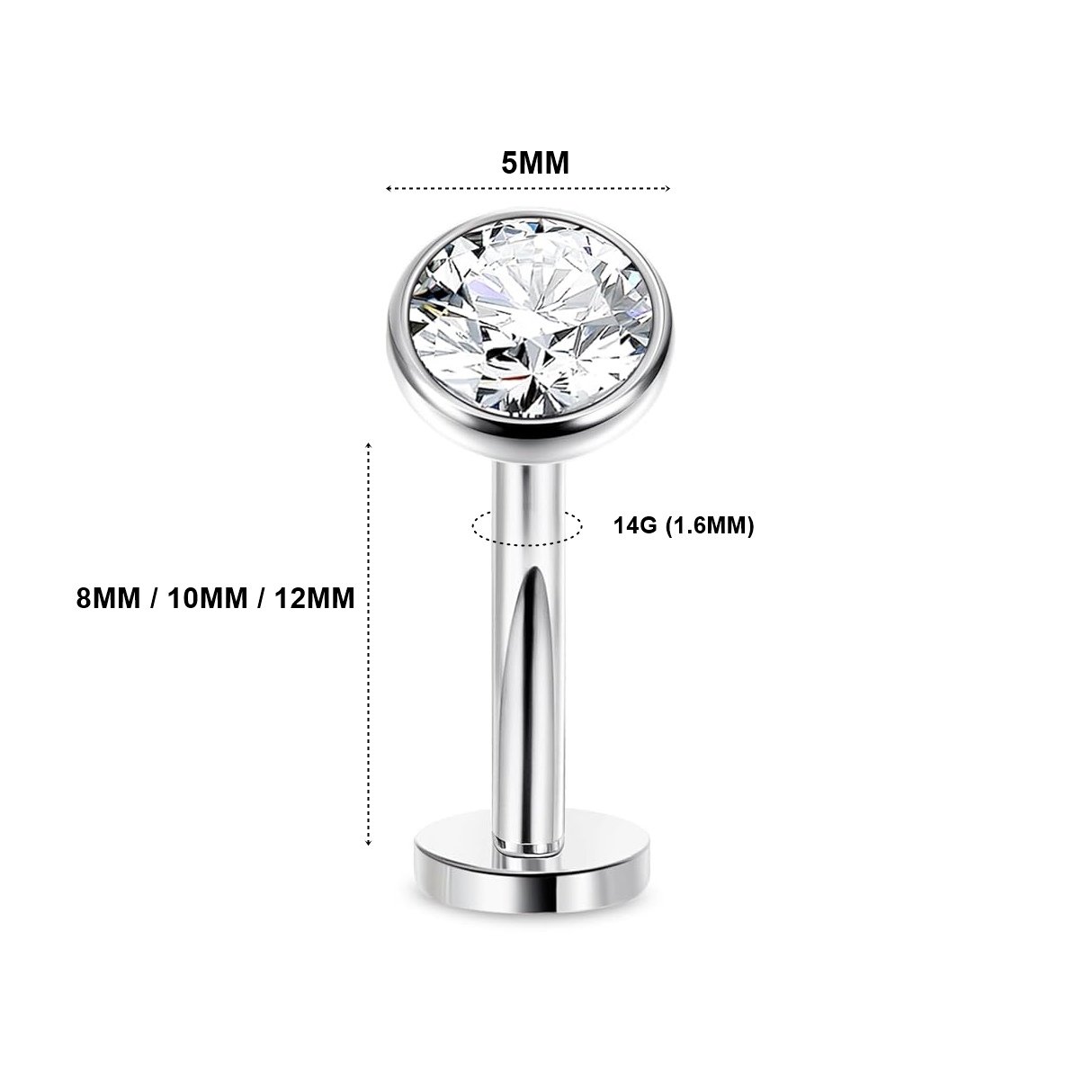 Titanium 14G (1.6MM) Internally Threaded Clear Crystal Floating Belly Button Piercing