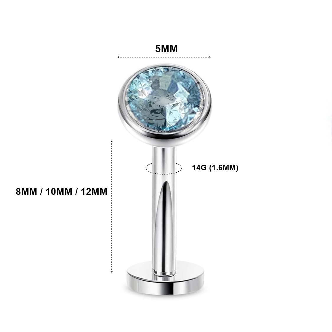 Titanium 14G (1.6MM) Internally Threaded Blue Crystal Floating Belly Button Piercing