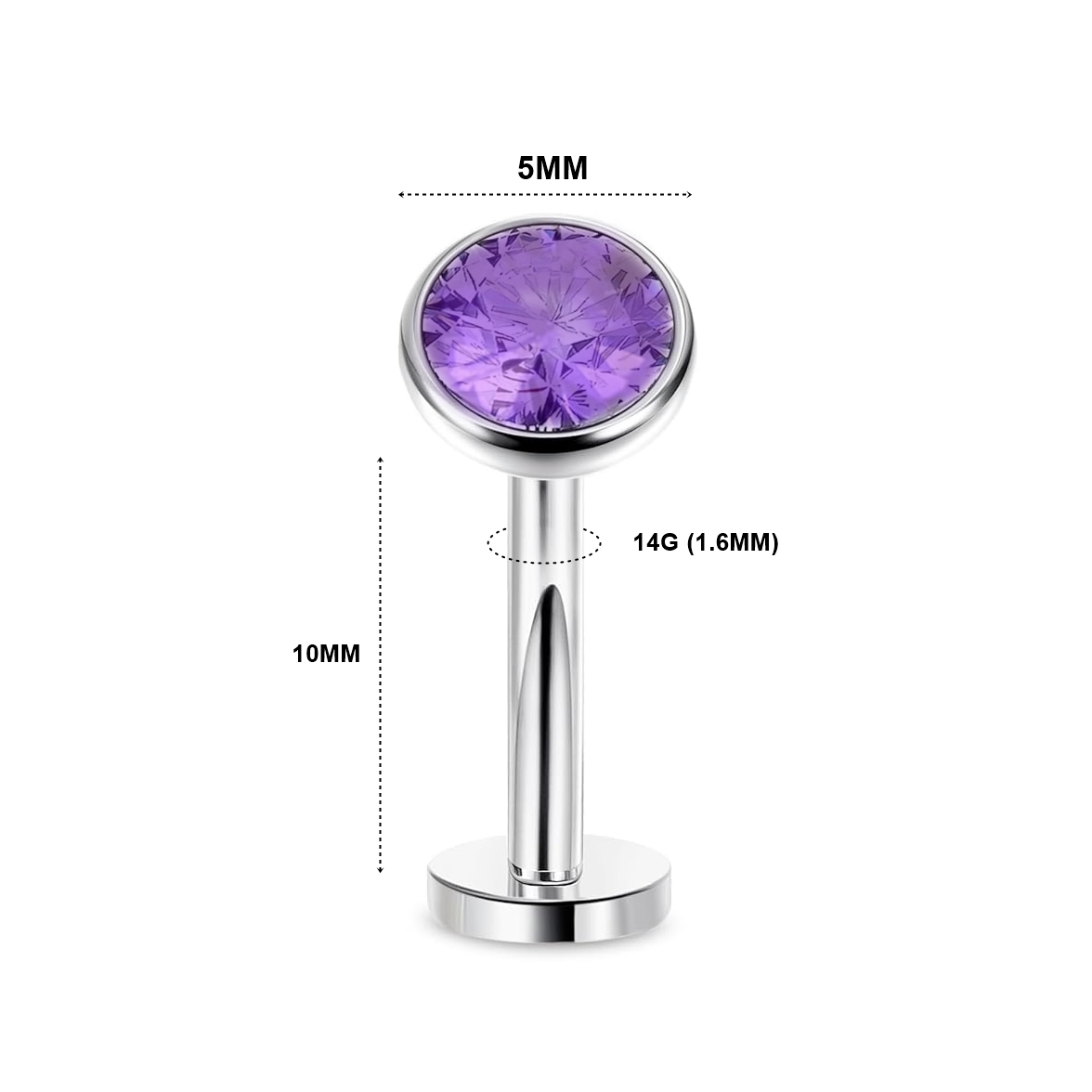 Titanium 14G (1.6MM) Internally Threaded Purple Crystal Floating Belly Button Piercing 10mm