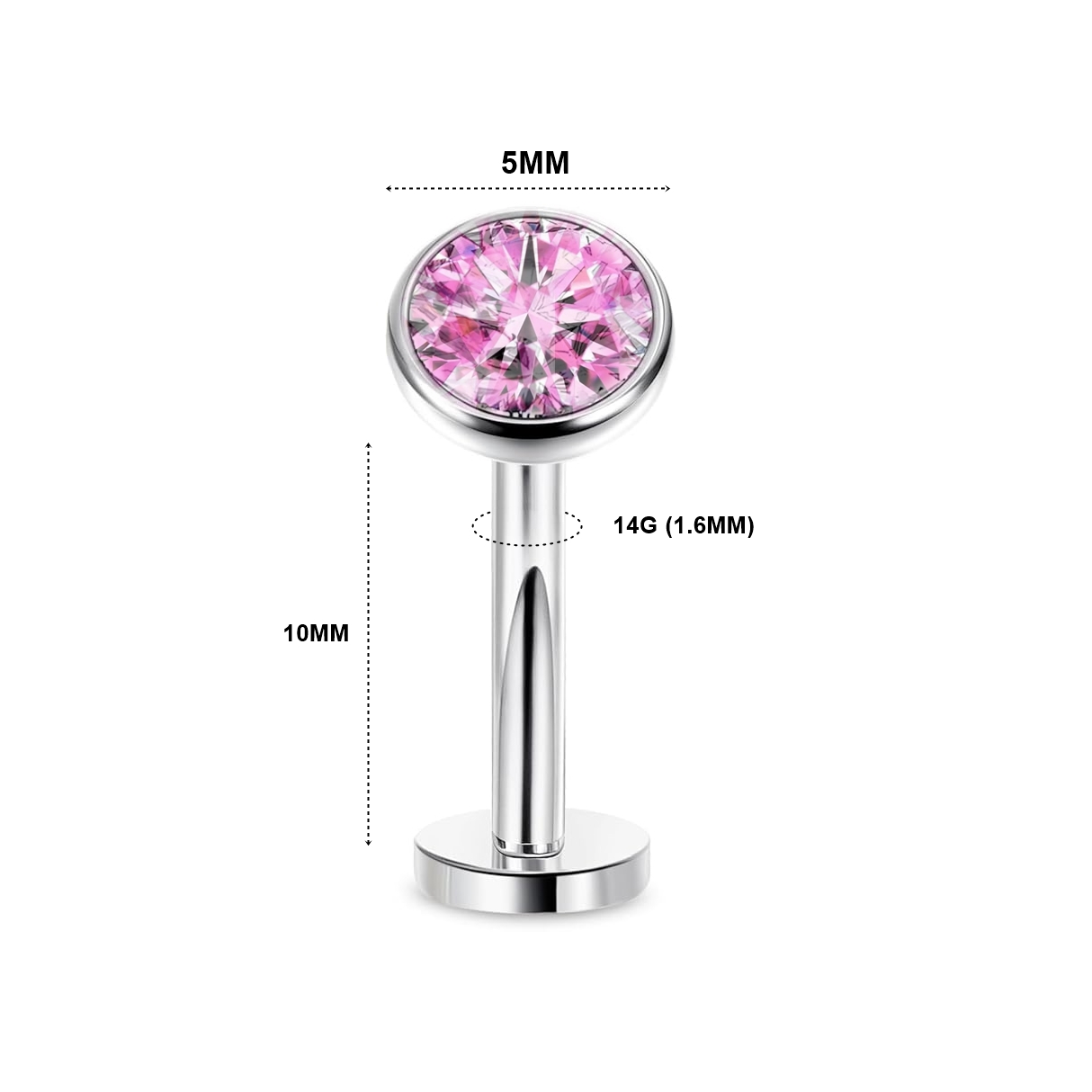 Titanium 14G (1.6MM) Internally Threaded Pink Crystal Floating Belly Button Piercing 10mm